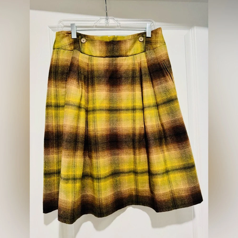 Vintage Chadwick’s Collection‎ Yellow and Brown Plaid Wool A-Line Skirt